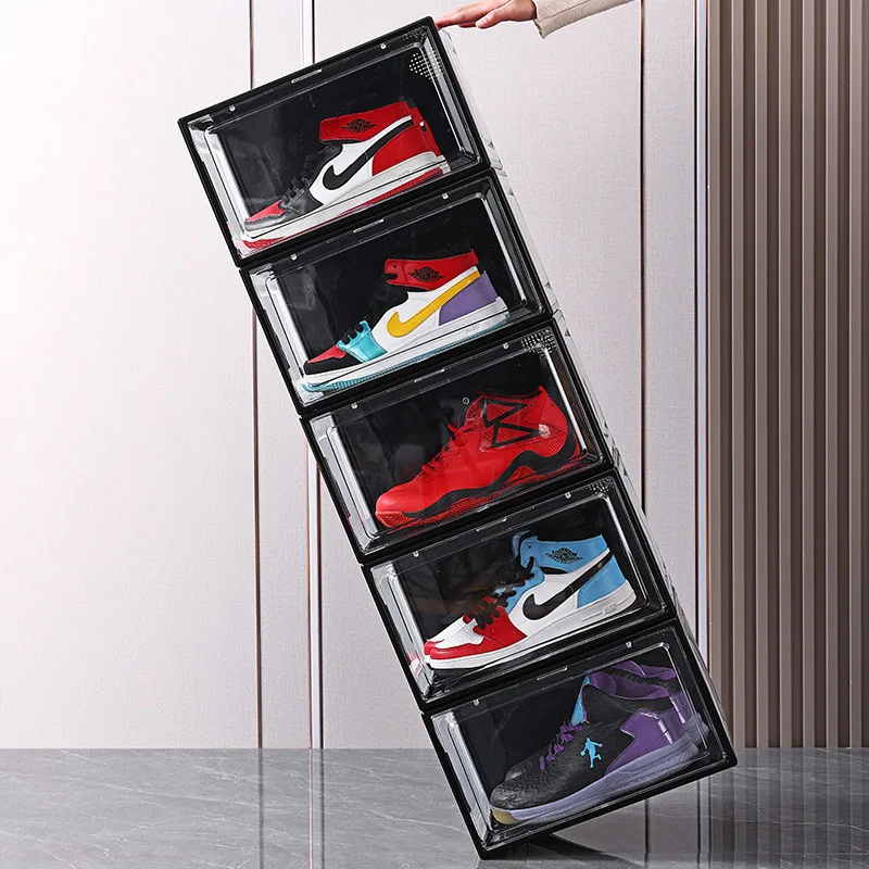 Magnetic Stackable Foldable Plastic Home Square Transparent Clear Acrylic PET Sneakers Shoe Container Storage Box
