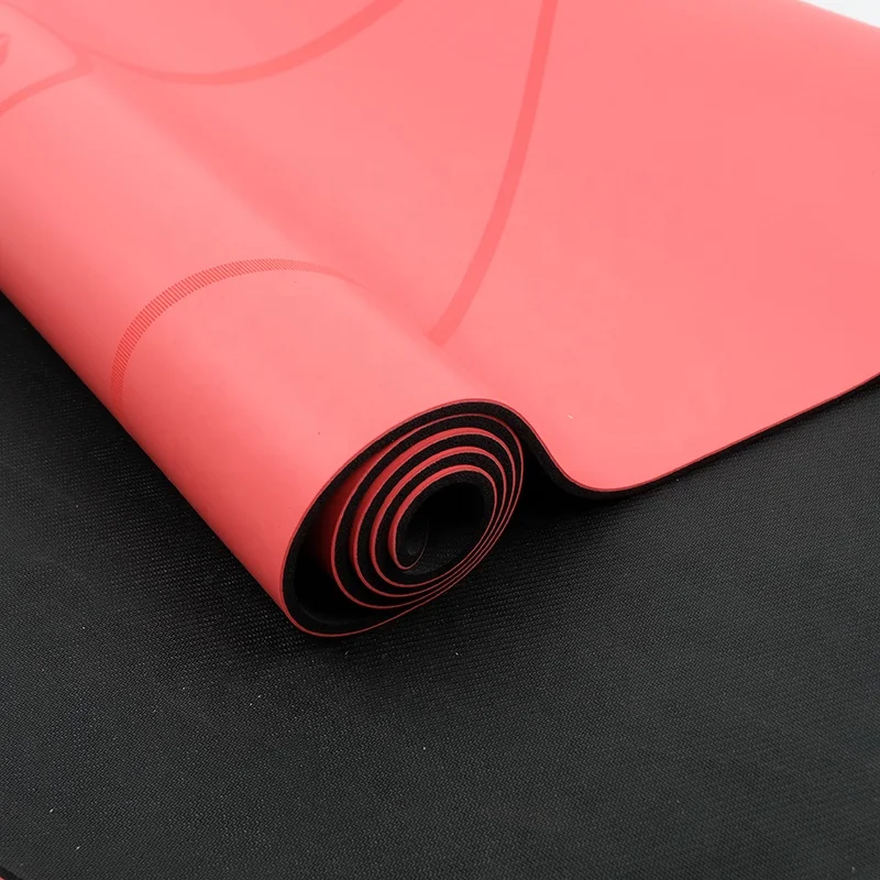 Gymnastics wet grip printed position guide line eco friendly anti slip PU natural rubber yoga mat