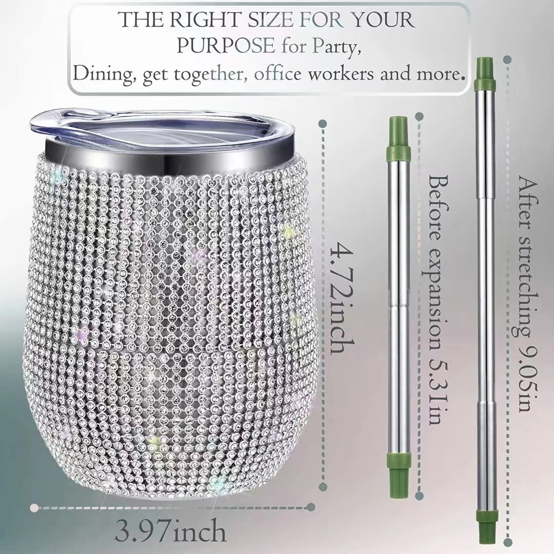 High Quality With Straw Purple Water Tumblers Bling Tumbler Rhinestone Tumbler 12oz