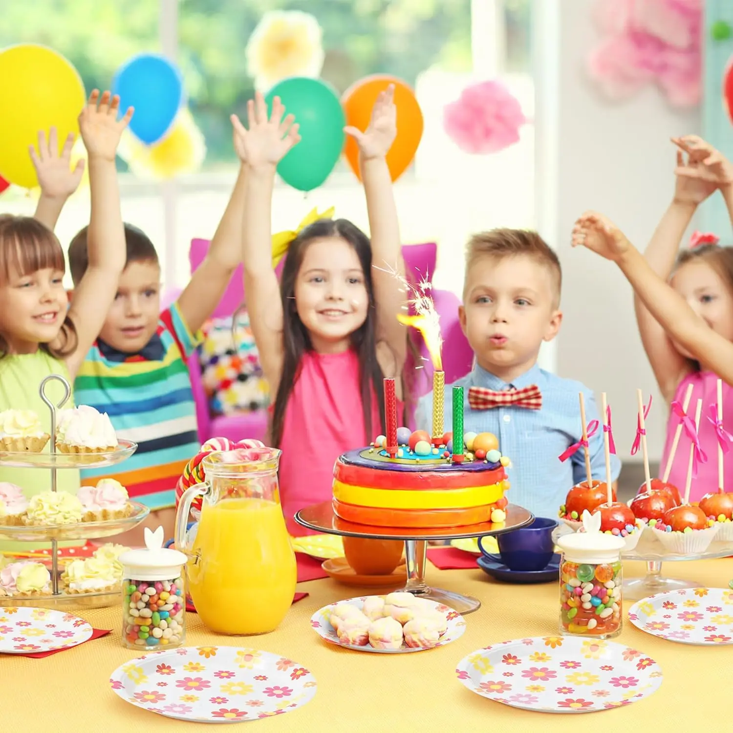 Colorful Daisy Birthday Party Decorations Flower Paper Plates and Napkins Sets