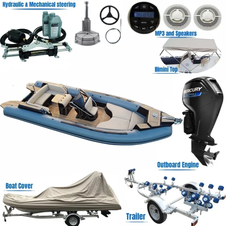 NEW RIB760 model 25 feet 7.6 meters luxury rib boat with good price high quality hypalon inflatable tube fiberglass rigid hull