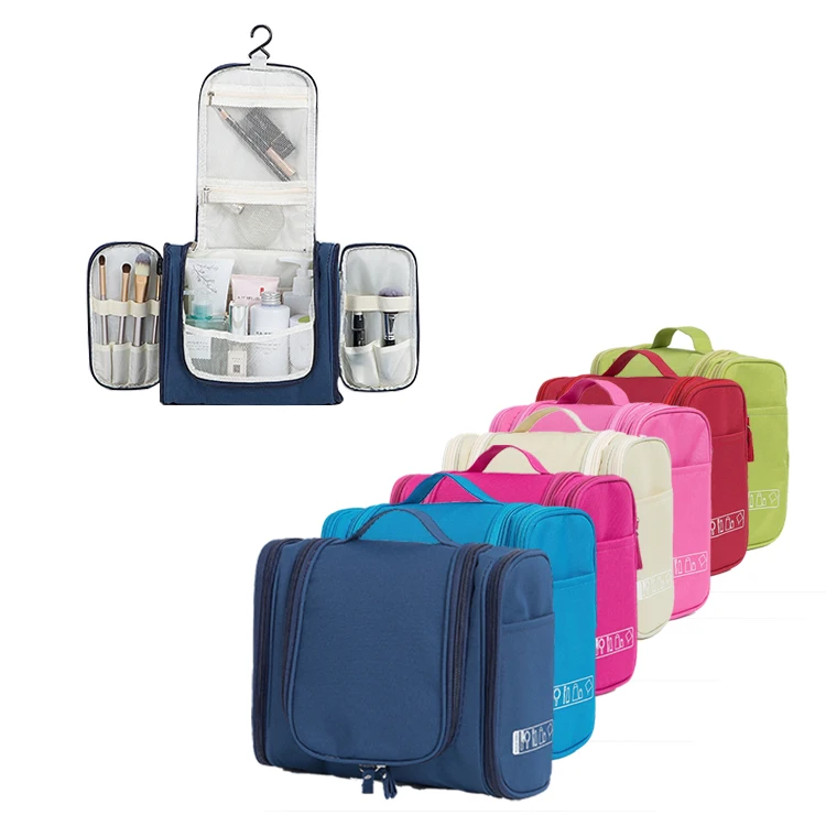 Wholesale Pure Color Multi Compartment Pockets Oxford Cloth Wash Toiletry Bag Travel Portable For Toothbrush Storage