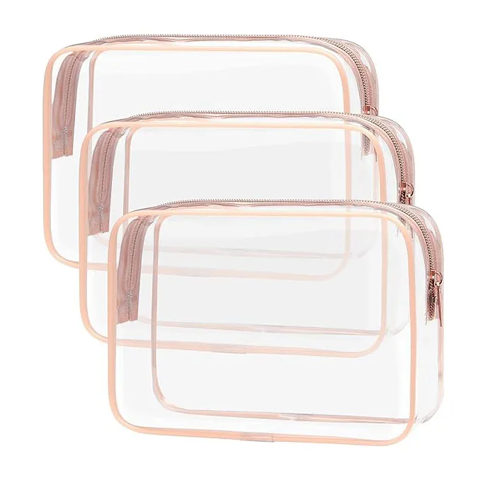 Custom Toiletries Travel Airport Airlines Approved Clear Waterproof Pvc Cosmetic Bag With Zipper For Men Women