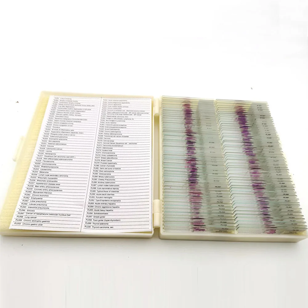 100Pcs Human Disease Pathology Prepared Slides Teaching Prepred Microscope Slides