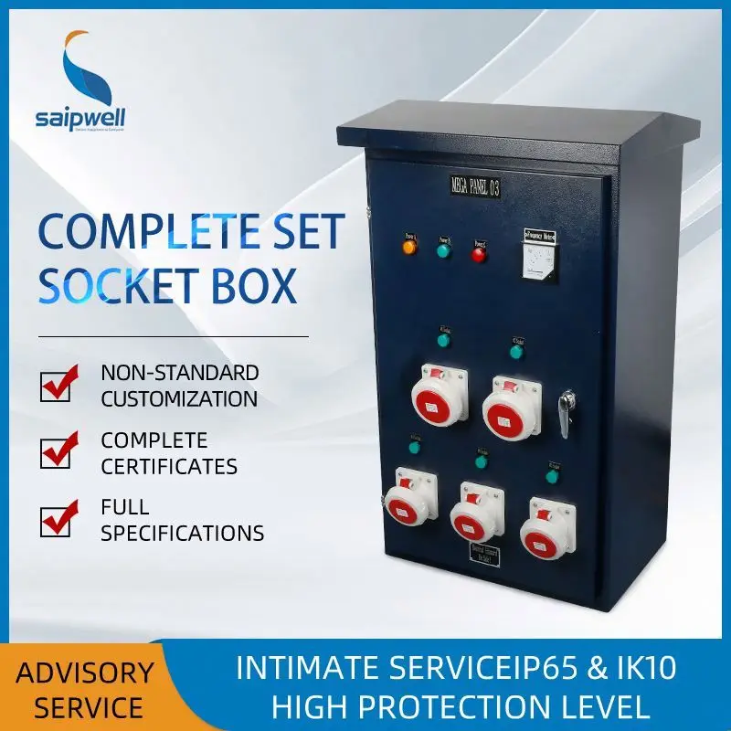 Saip/Saipwell Black Cover Enclosure Ip65 Non-Transparent Complete Set Socket Box Outdoor Metal Power Socket  Box