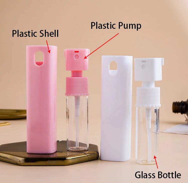 Toppic 10Ml Mini Square Black White Perfume Sprayer With Bottle Glass Bottle Plastic Cosmetic Alcohol Pen Pocket Sanitiser Spray