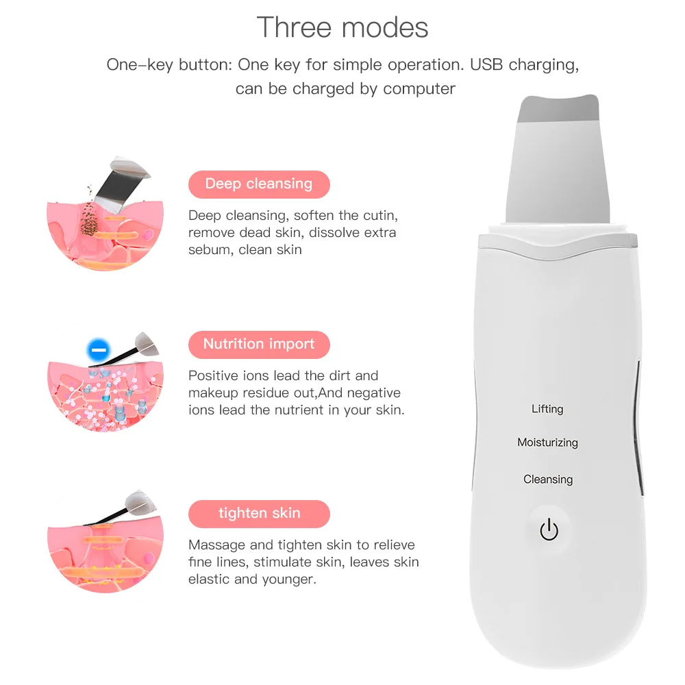 OEM Dead Facial Spatula Pore Cleaner Exfoliators Firming Beauty Machine Wrinkle Remover Ultrasonic Face Skin Scrubber