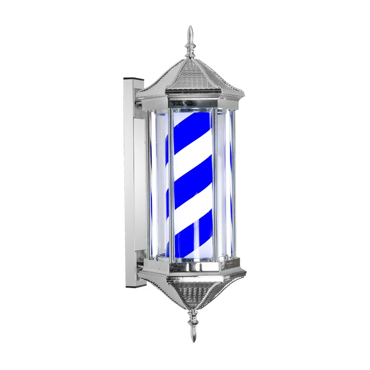Waterproof Outdoor Retro Barbershop Pole Illuminating Rotating Wall-Mounted Lamp