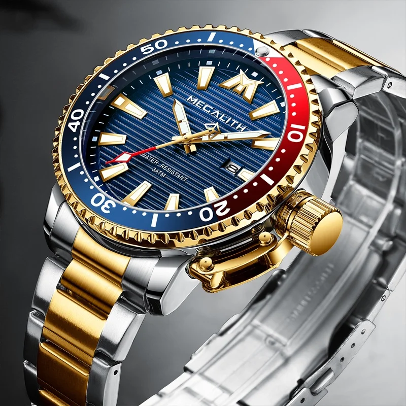  Reloj Hombre 2020 мегалитическая спортивные световые водонепроницаемые кварцевые часы мужские полностью стальные военные дайвинг с календарем для