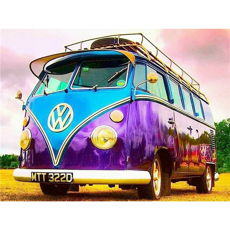 Landscape Full Drill 5D DIY Diamond Painting Set Purple Bus Diamond Embroidery Gift Wholesale Cross Stitch Kit