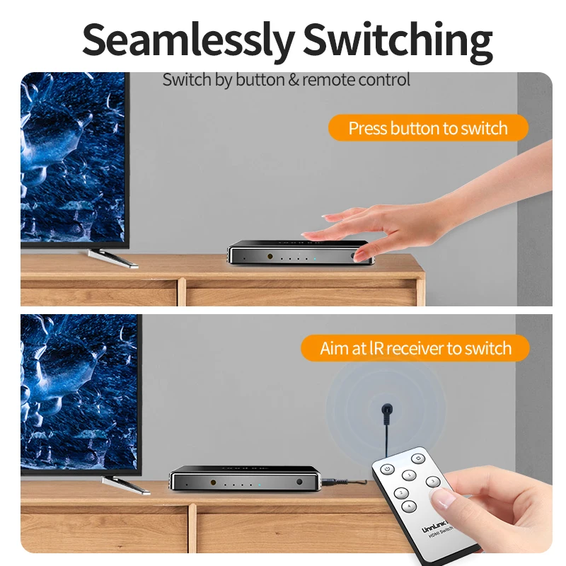 Unnlink hdmi switch 3x1 5x1 4K@60Hz 4:4:4 HDCP 2.2 HDR for Smart LED TV MI box3/ ps3/ps4 pro