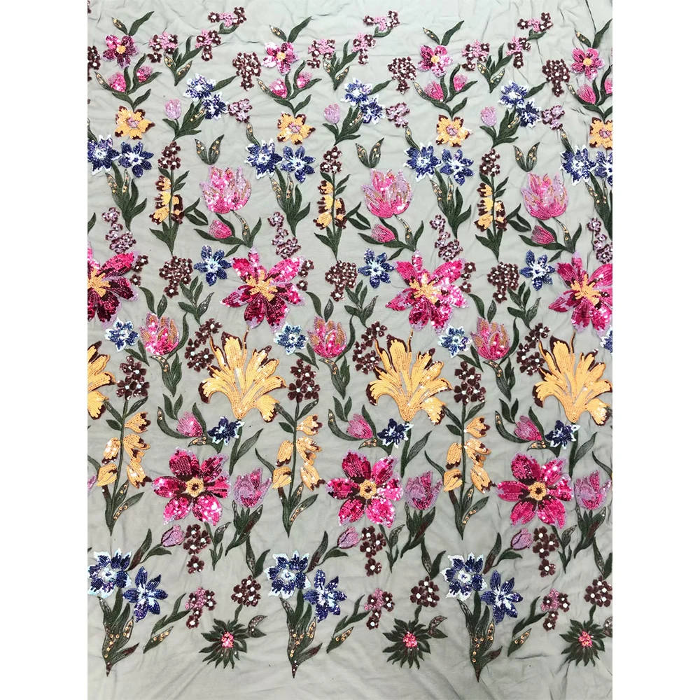 Factory wholesale beautiful flower sequin tulle textile fabric embroidery net lace for dress