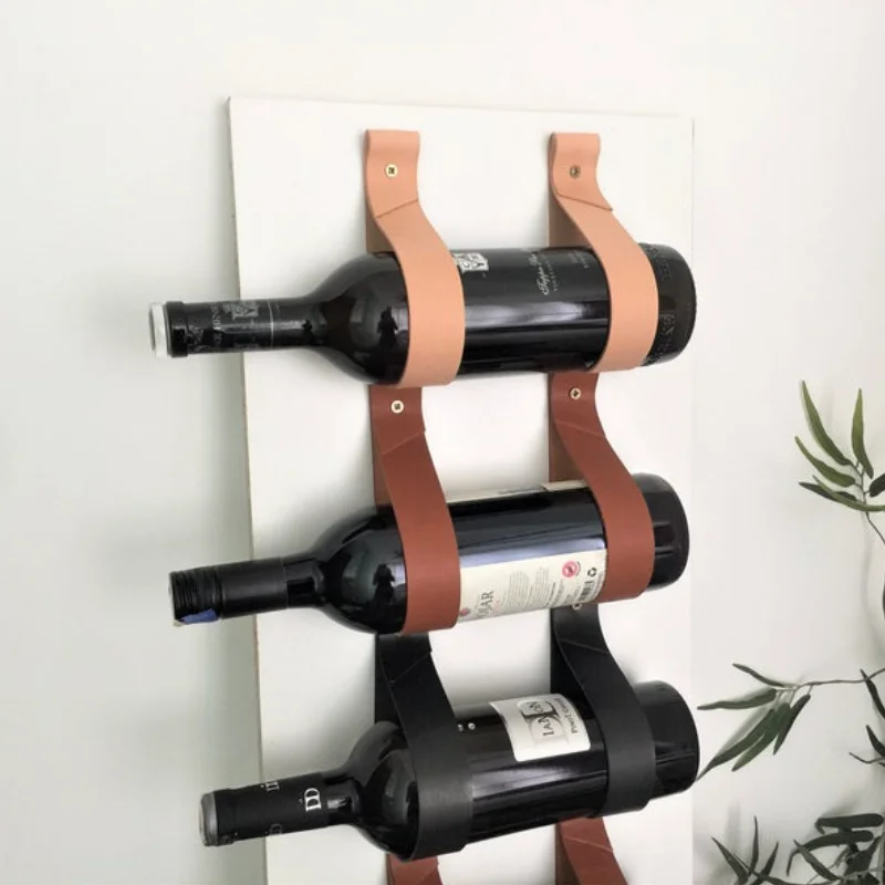 Leather Strap Wine Rack Leather Wall Hanging Strap Beer Rack Bottle Holder Home Accessories