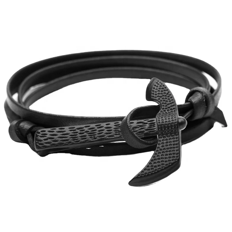 fashion cheap treaty personalized couple men leather wholesale rudder anchor bracelet