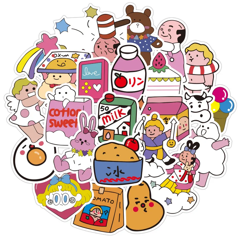 48 pcs ins cute cartoon South Korea girl slime girl heart hand zhang rafah box car graffiti stickers
