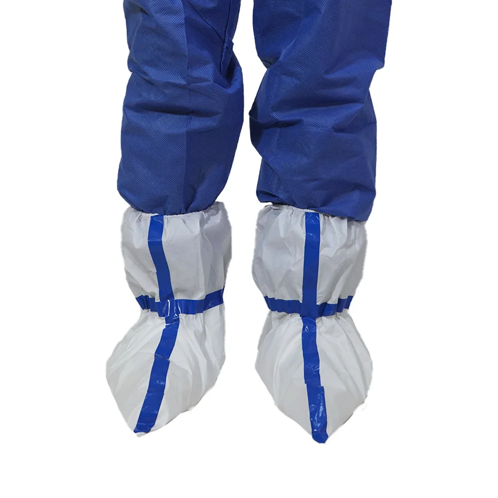 disposable White medical surgical boot covers  non-slip film lab boot covers