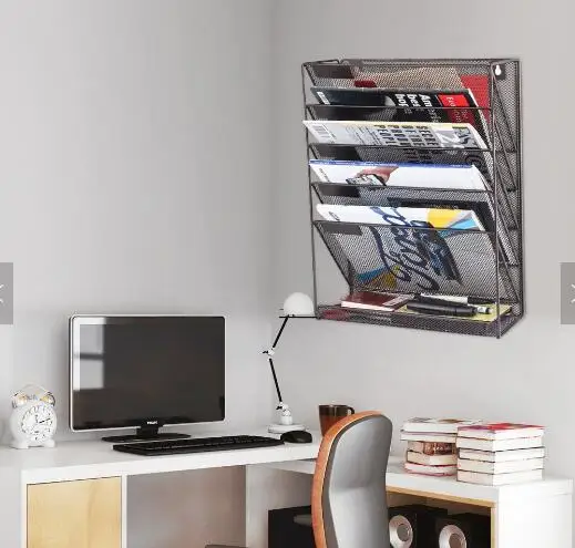 Mutil-function hanging wall mount mounted office school home file metal mesh magazine wall organizer