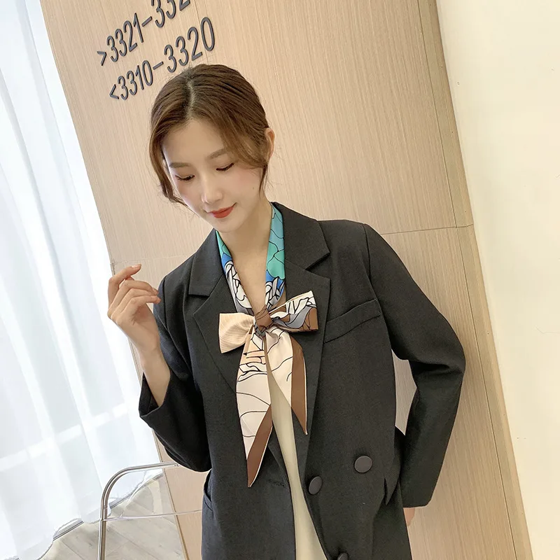 Colorful Floral Print Twill Scarf Handbag Handle Wrap Ornament Bag Twill Satin Hair Silk Scarves