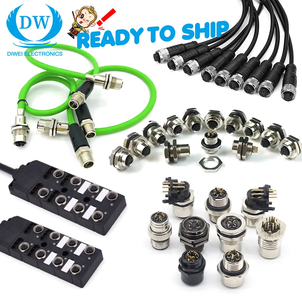 M12 Circular Connector Straight Overmolded Plug 2 3 4 5 6 8 12 Pin IP67 Waterproof Unshielded PVC PUR M12 Cable Connector