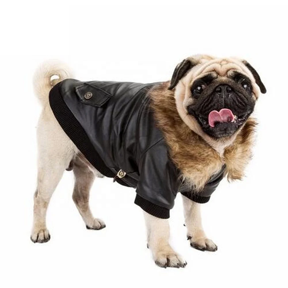 Winter Dog Coat Waterproof Dog Leather Jacket with Warm Inner Layer
