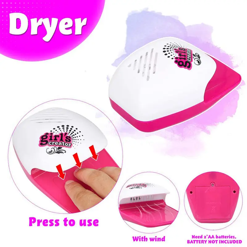 Best Selling Makeup Toys for Girls Cosmetics Play Kids Cute Manicure Tool Set Water Based Peel Off Nail Polish Art With Dryer