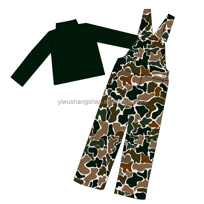 New Arrival Kids Baby Fall Outfits Solid Shirts Overall Custom Cheetah&Camo Pattern Fashion Boys Girls Set