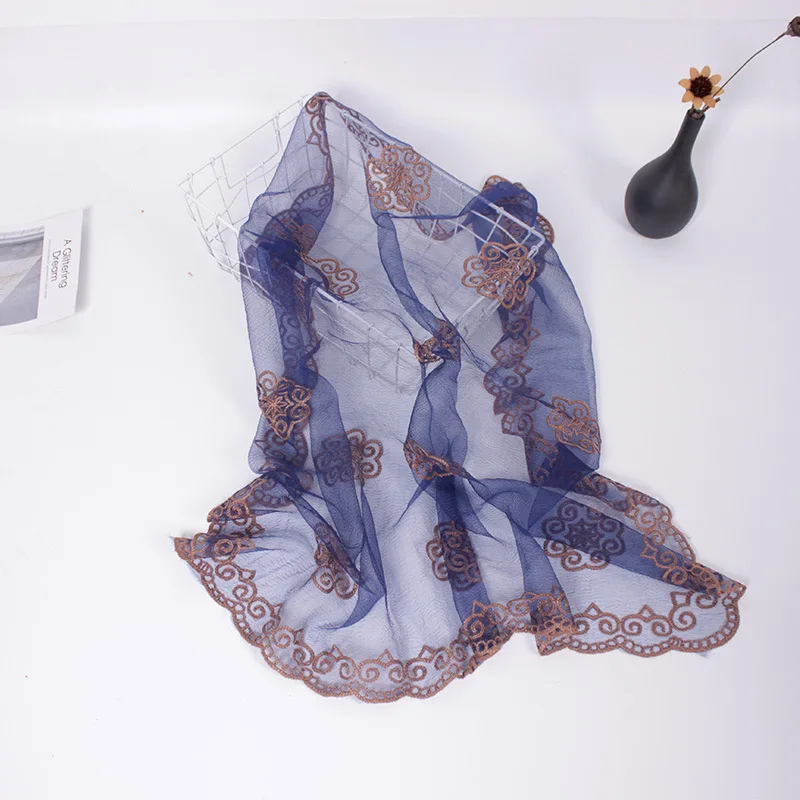 Wholesale Fashion Embroidery Voile Lace Veil Muslin Scarf Women Hijab for Head Covering
