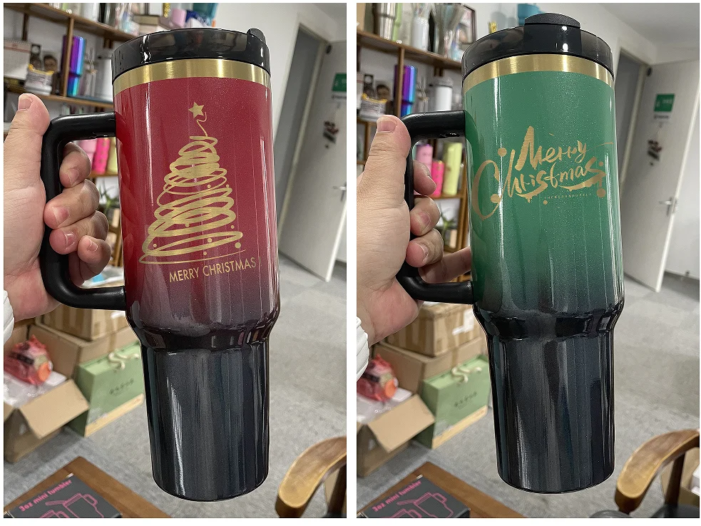 USA 40oz Christmas red green glitter shimmer gold plated tumbler vacuum insulate water bottle thermo coffee mug for laser vinyl