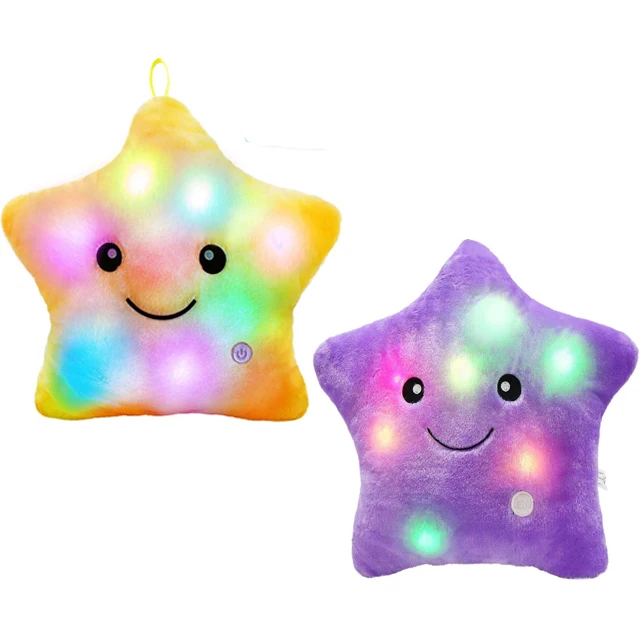 Music light up pillow five pointed star luminous plush kids toy Twinkle star shaped night light soft pillow for children