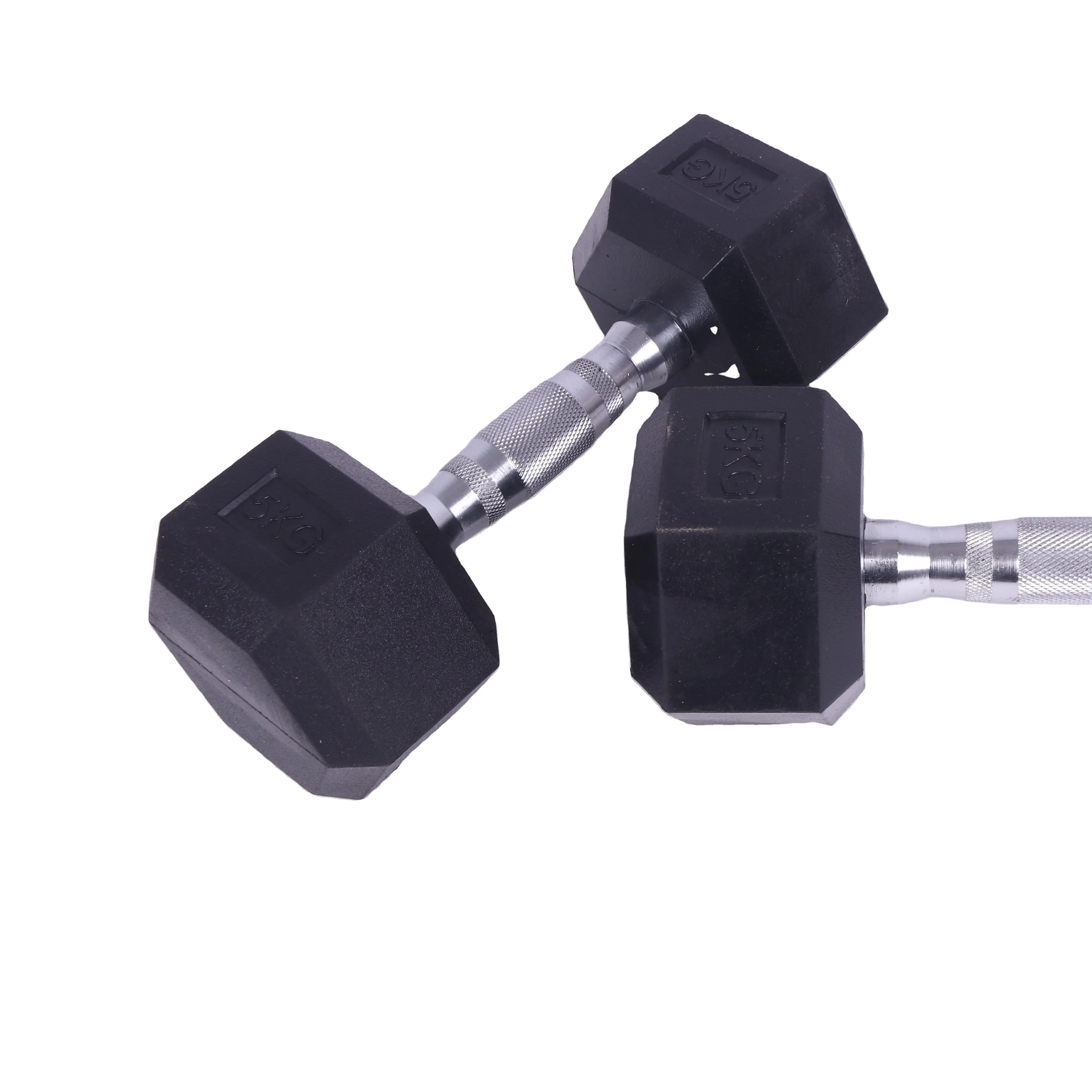 Anti-roll Encased Fitness hex rubber lifting Wholesale Gym Use Cast Iron Rubber Hex Dumbbell