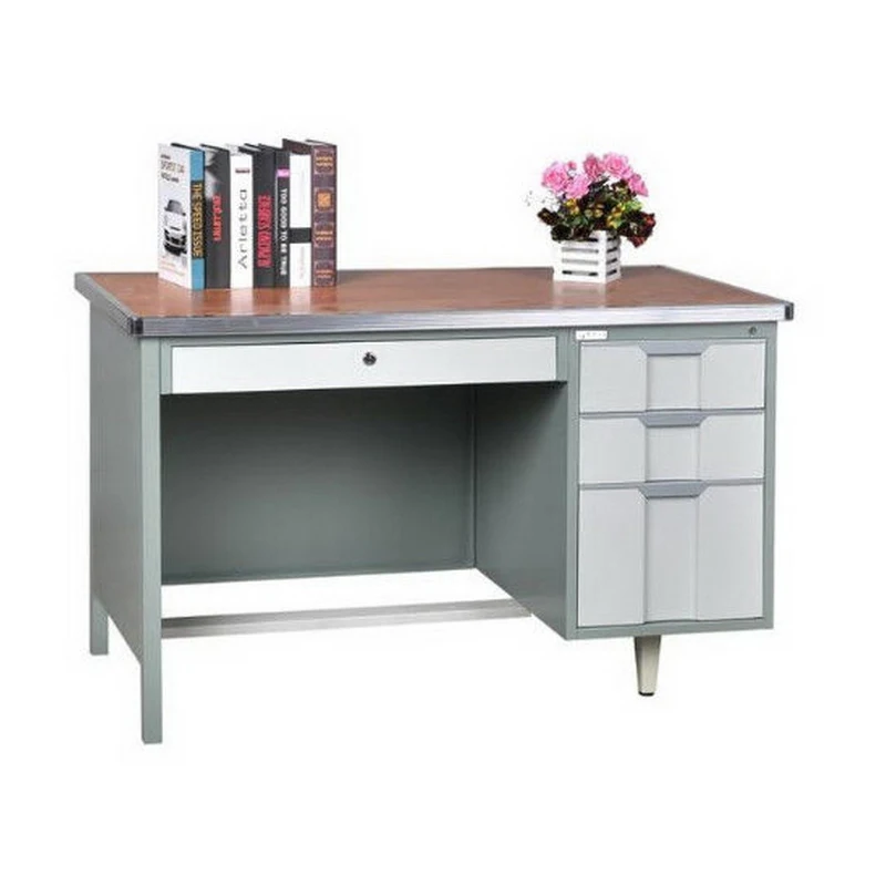 Modern Single Pedestal Steel and Wood Computer Desk Modular Office Furniture for Home Use Iron and Wooden Standing Desk