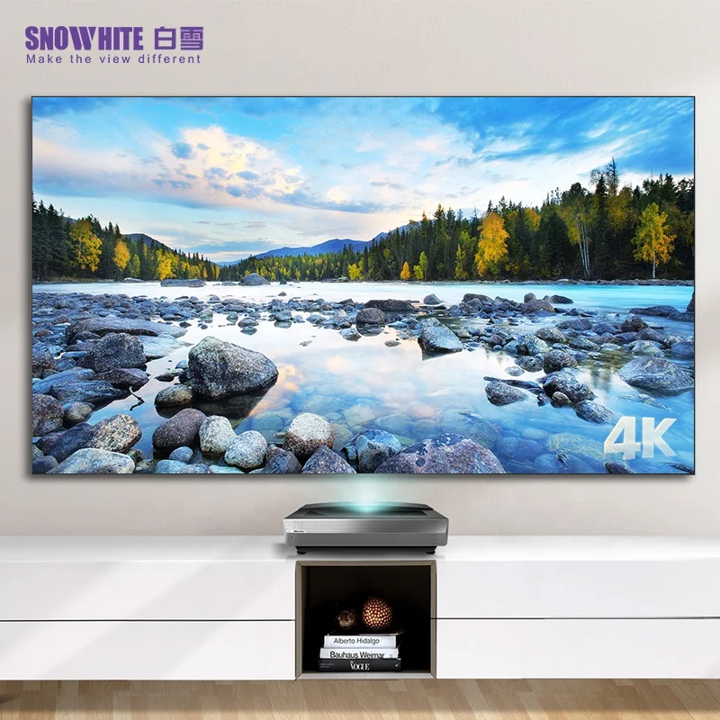 SNOWHITE  120 inch Ultra short throw anti-light PET diamond grid projection screen ust alr fixed frame projector screen