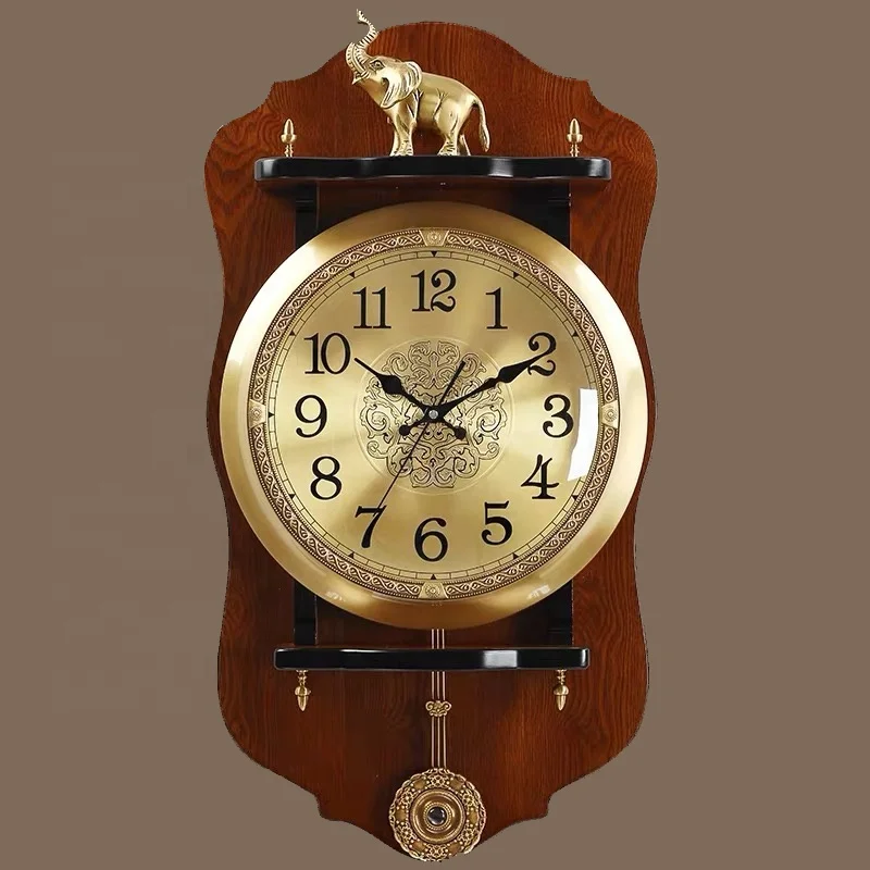 Yiwu Huifeng High Quality Little Golden Elephant Classic Style Pendulum Swing Wall Clock
