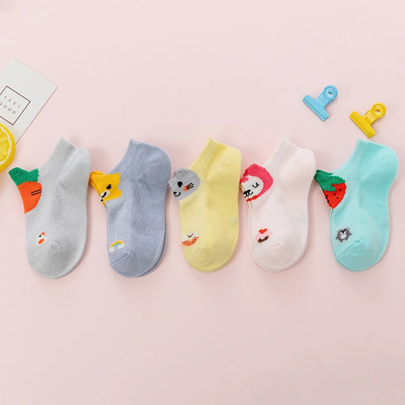 
Child Summer Mesh Cotton Stereoscopic Asakuchi 5 Pairs Mixed Fruit Printed Ankle Short Kids Socks Invisible 
