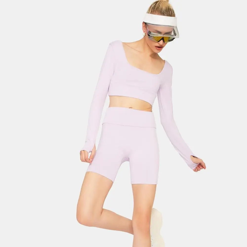 2020 Yoga Fitness Workout Gym Running long sleeve shirts and shorts  women sportswear suits