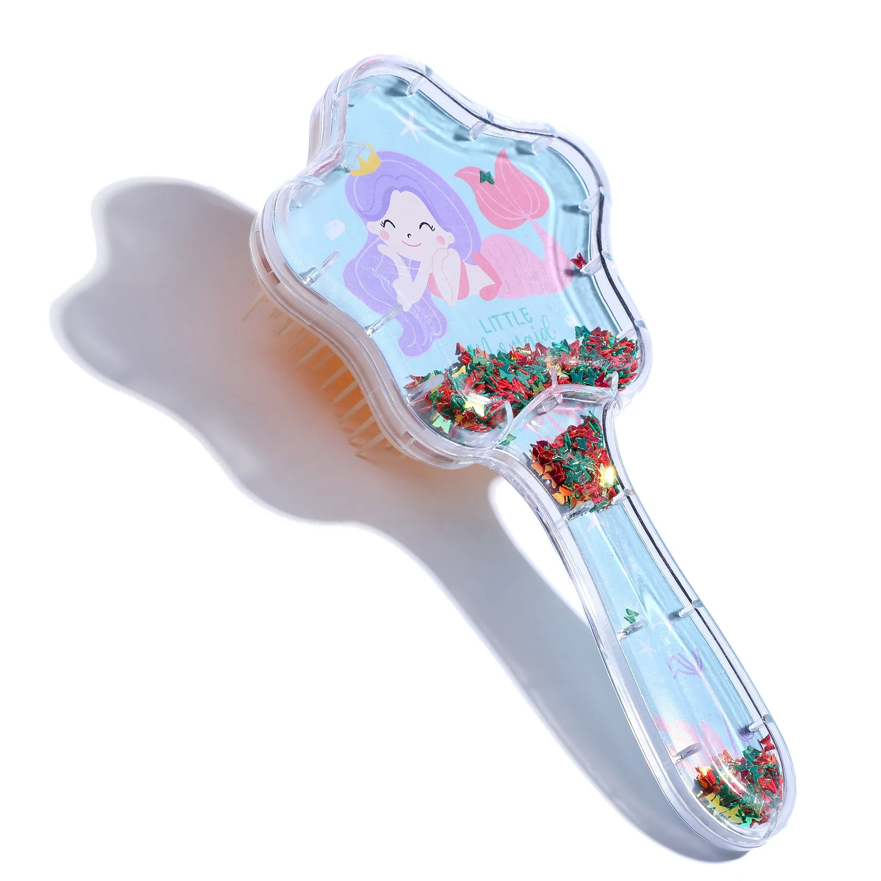 New Mold Star Shape Mermaid Portable Hairbrush Shiny Glitter Easy-take Hair Brush Transparent Smooth Hair Detangling Hairbrush