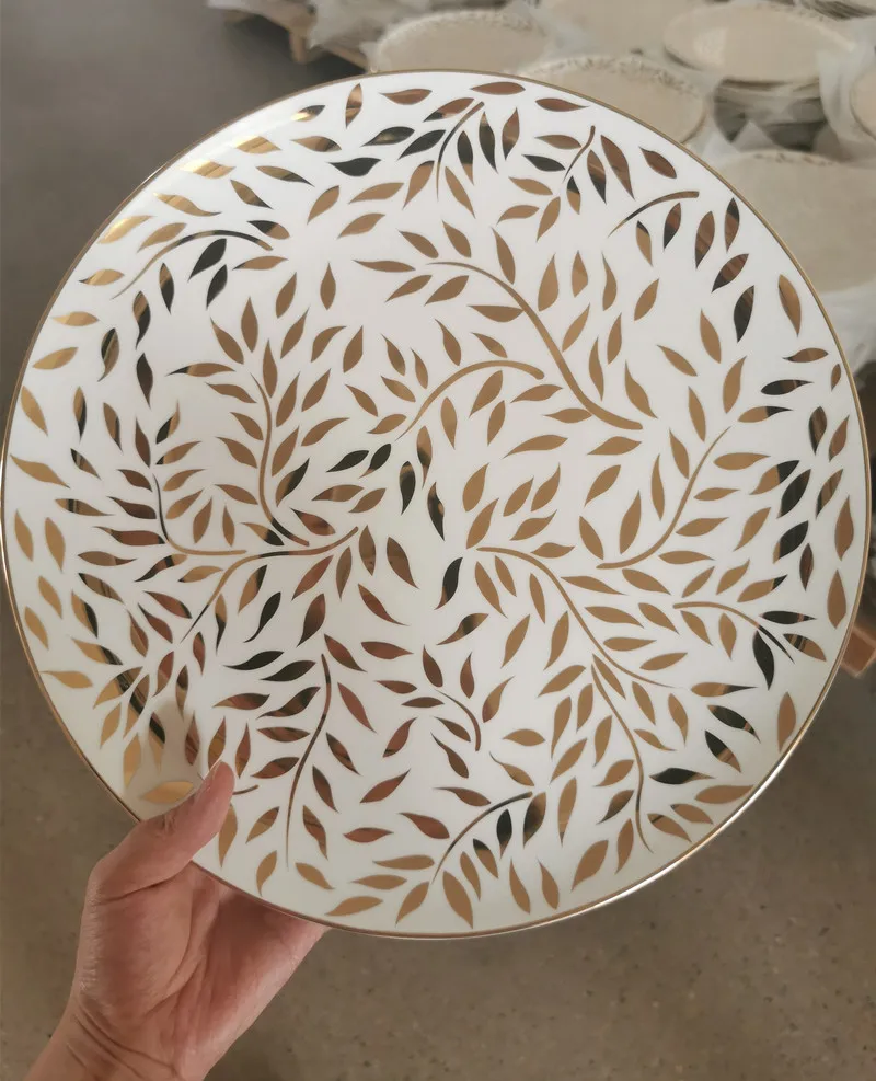 INT Tableware bulk luxury ceramic bone china dishes & dinner plates for weddings gold plates sets dinnerware