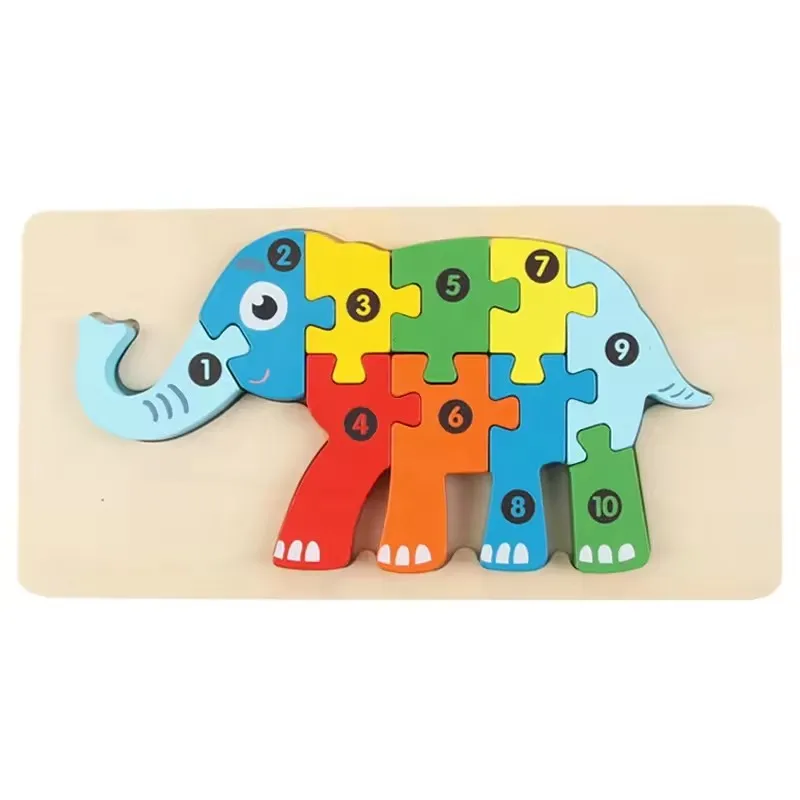 Hot Selling Diy Girls Brain 3d Shape Matching Large Particle Montessori Jigsaw Animal Game Children Wood Puzzle Educational Toys