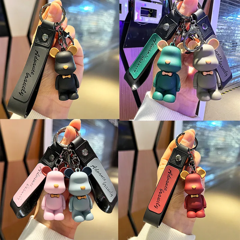 Wholesale Creative cartoon Nordic bow tie violent bear PVC keychain car bag small gift for men and women keychain