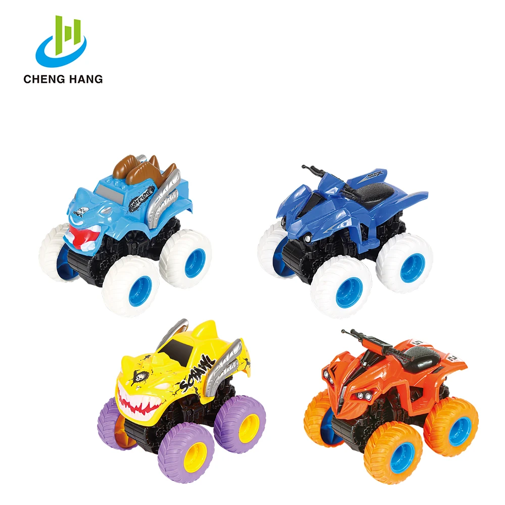 
8pcs 4WD Friction Powered Monster Truck Toys With Motorcycle ATV Toy 