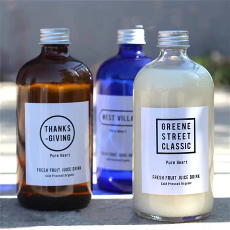 Custom Recyclable 250ml 500ml Drinking Glass Fruit Juice Bottle  Kombucha Tea 8 oz 16 oz  Boston Round Beverage Bottle