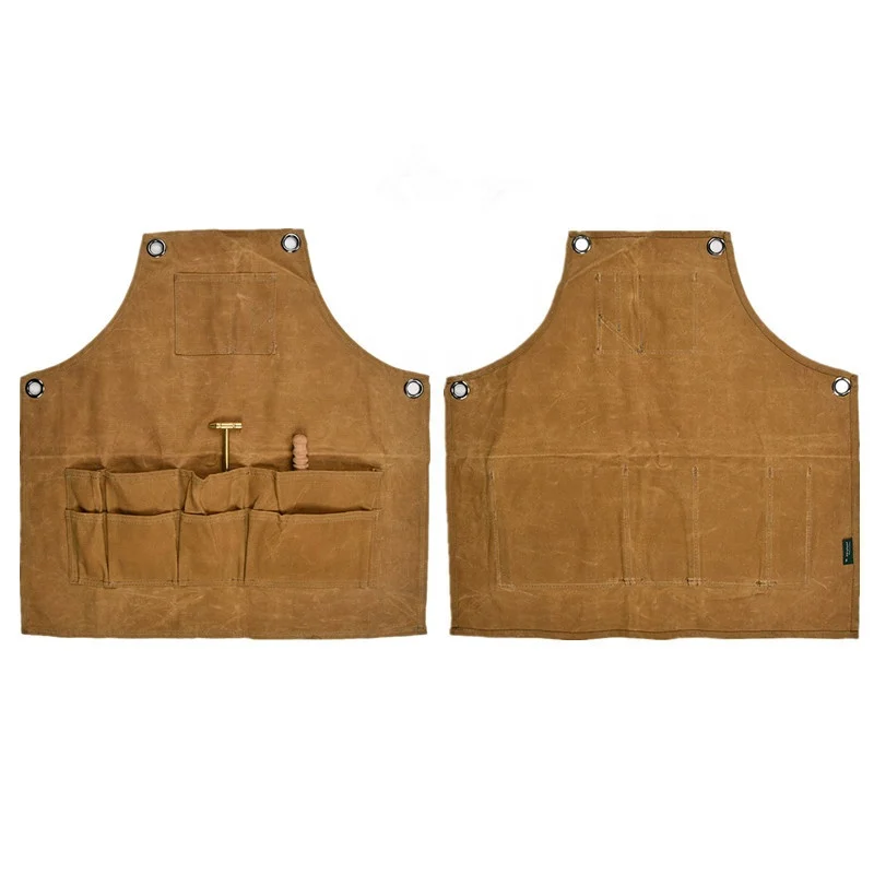 Waxed canvas retro apron custom logo carpenter welder apron leather shoulder strap splash-proof and stain-resistant clothing