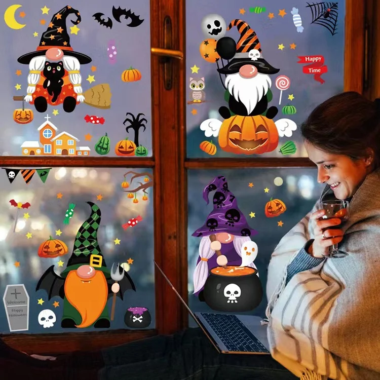 New dwarf  bat witch Removable Decoration Wall stickers for Halloween Glass Window
