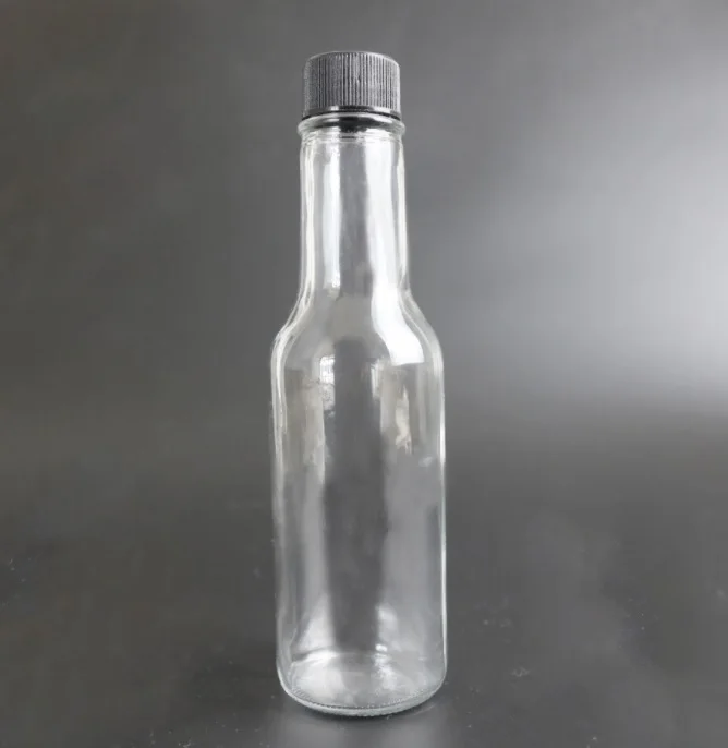Round 5oz 150ml Tabasco Chili Woozy Hot Sauce Dressing Glass Bottle with Black Lids and Shrink