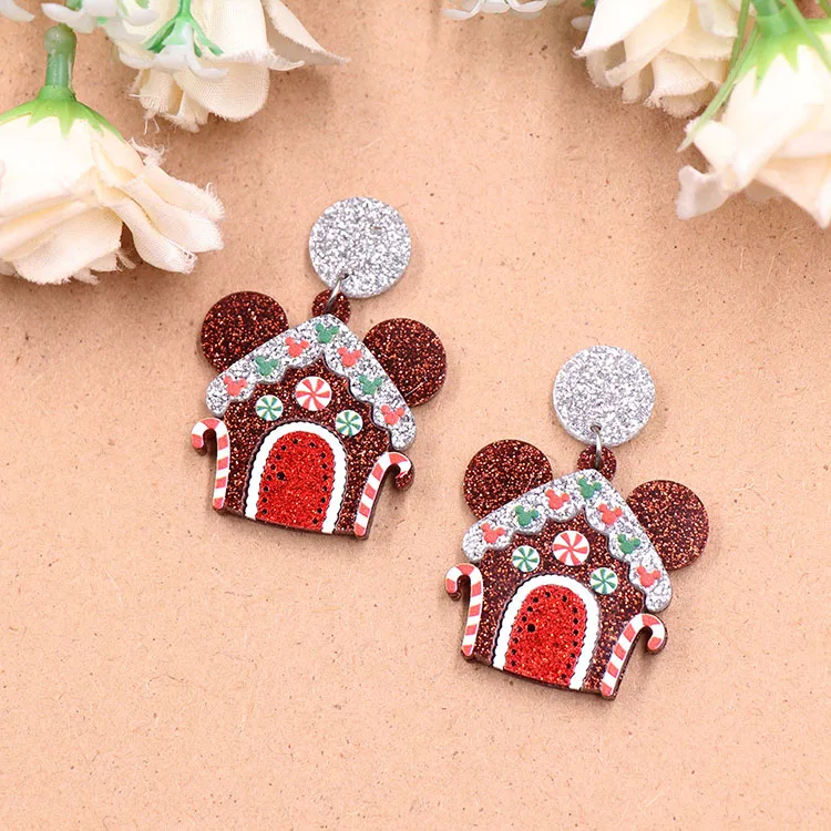 ERS732ER1549 Acrylic Earrings Cute Gingerbread House Christmas Theme Drop Mouse Design Fine Trendy New Product Women