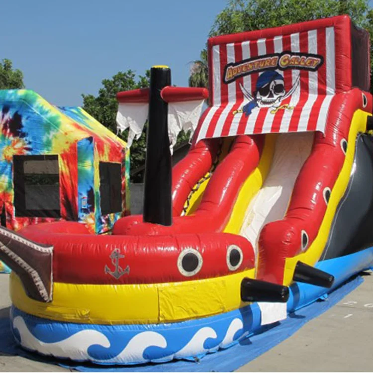 Black Pearl Ship Boat Adults Bounce Hous Commercial Inflatable Water Slide With Tunnel Pirate