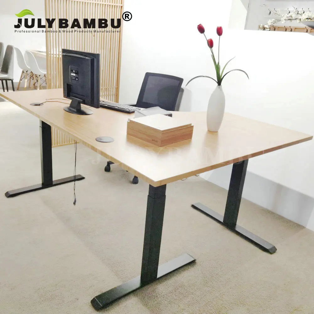 Bamboo Instead Of Wood Electric Standing Office Bamboo Desk,Height Adjustable Desk Table Top,Office Desktop