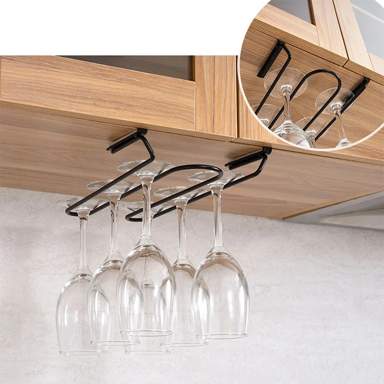 Kitchen living room Punch-free stainless steel glass holder under the cabinet wine glass hanging rack
