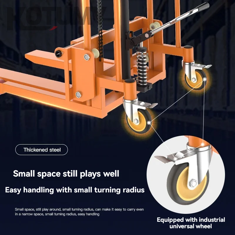 Four wheel 200/400Kg load-bearing forklift portable manual handling stacker, light household lift truck, folding flat tiger cart