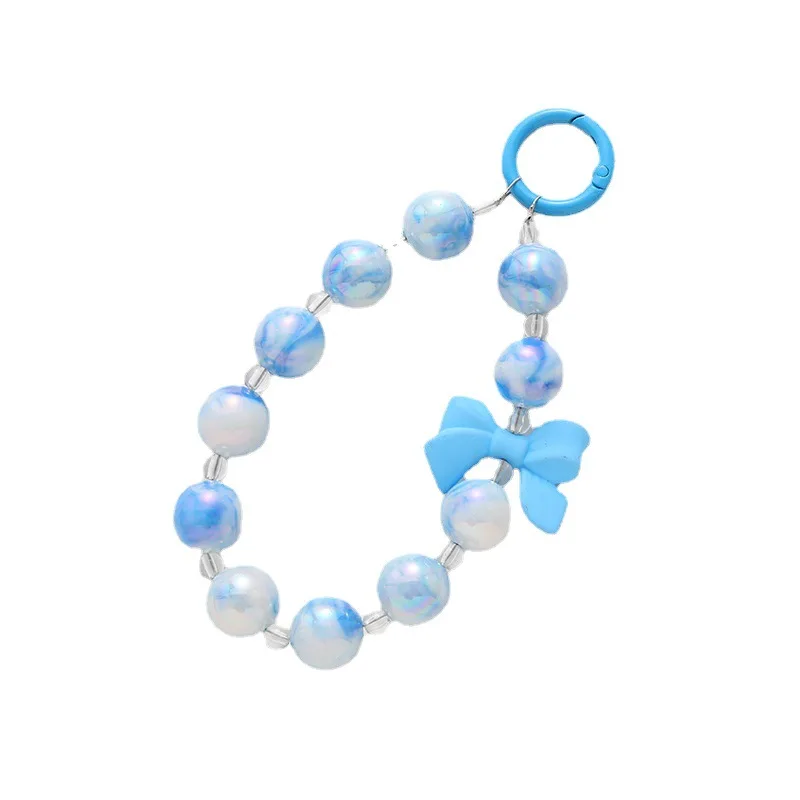 2024 Cute Candy Color Bow Tie Phone Strap Keychain Acrylic Beaded Mobile Phone Chain Wrist Strap For Bag Headphone Accessories